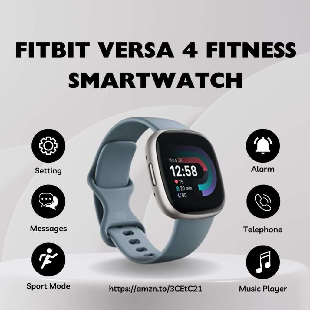 Fitbit Versa 4 Fitness Smartwatch with Daily Readiness, GPS, 24/7 Heart Rate, 40+ Exercise Modes, Sleep Tracking and more, Waterfall Blue/Platinum, One Size (S & L Bands Included)