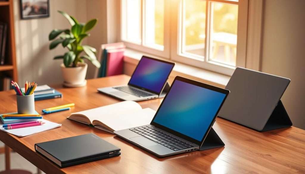 laptops on a table with a laptop and a laptop on it